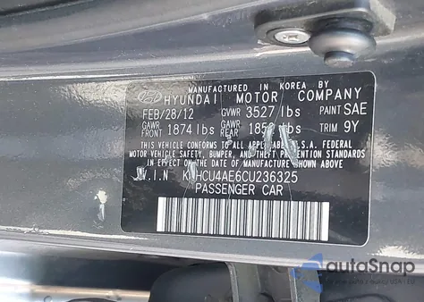 2012 Hyundai Accent Gls from USA, damaged, VIN KMHCU4AE6CU236325
